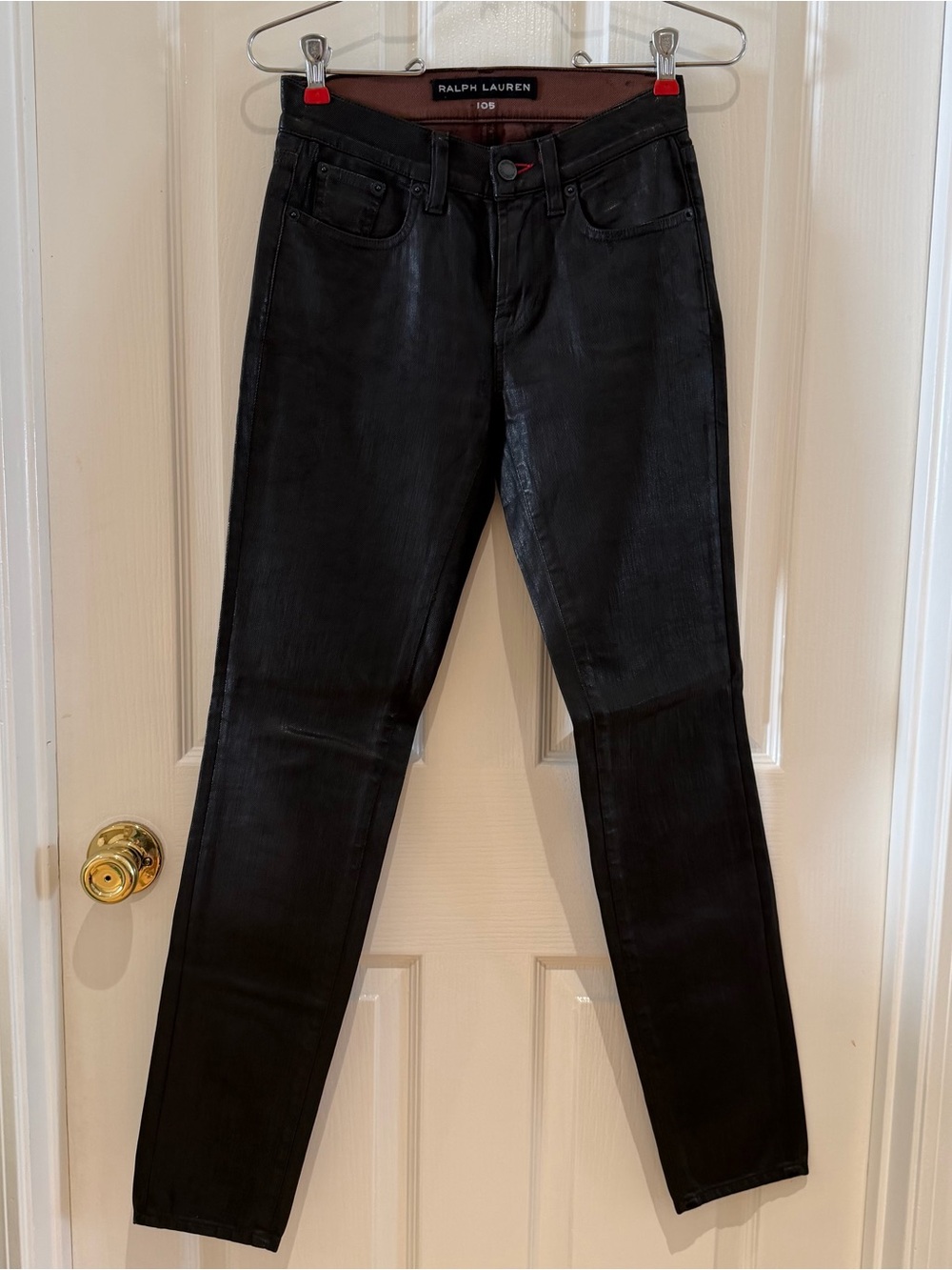Ralph Lauren Black Label 105 women’s slim cigarette coated jeans in dark brown